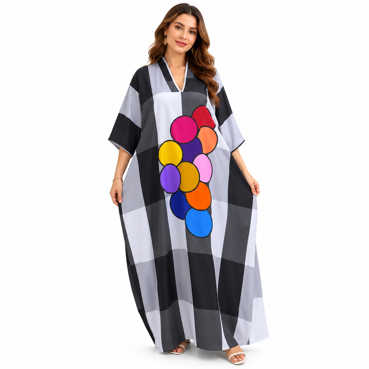 Multicolor Bubble Checkered Oversized Baju Kaftan