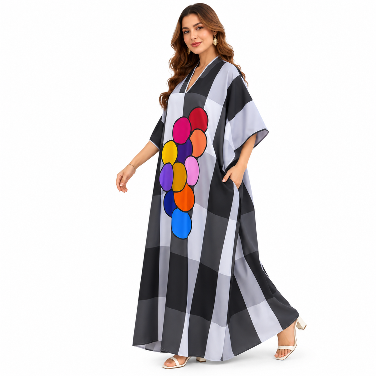 Multicolor Bubble Checkered Oversized Baju Kaftan
