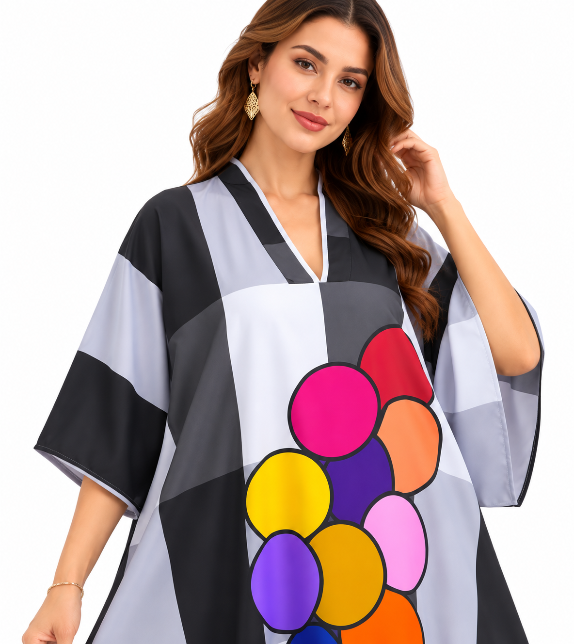Multicolor Bubble Checkered Oversized Baju Kaftan