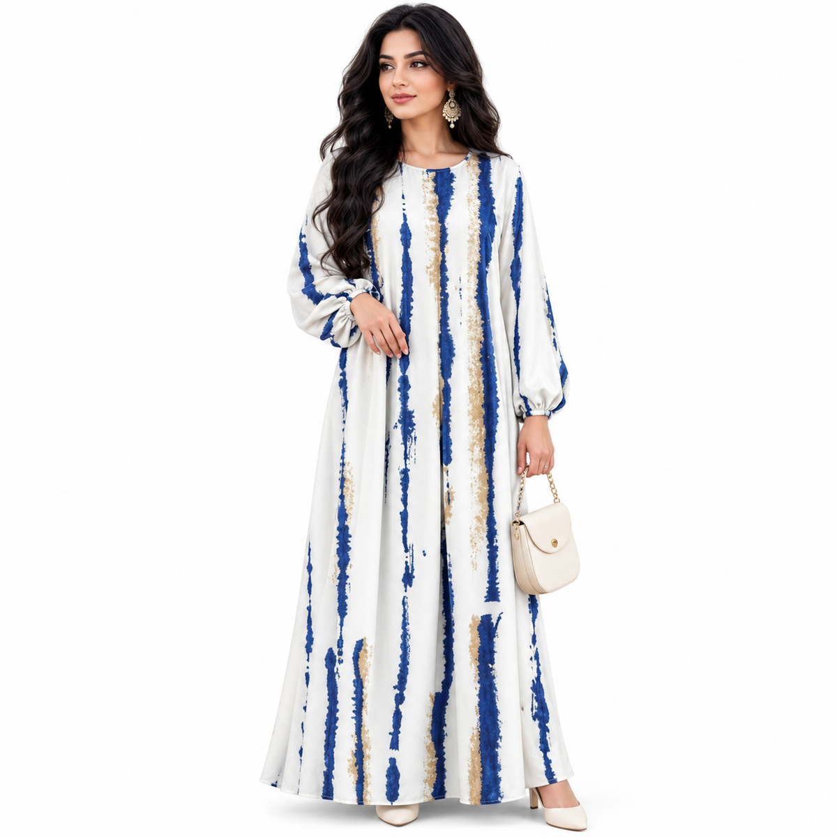 Blue Striped Flowing Modest Baju Kaftan