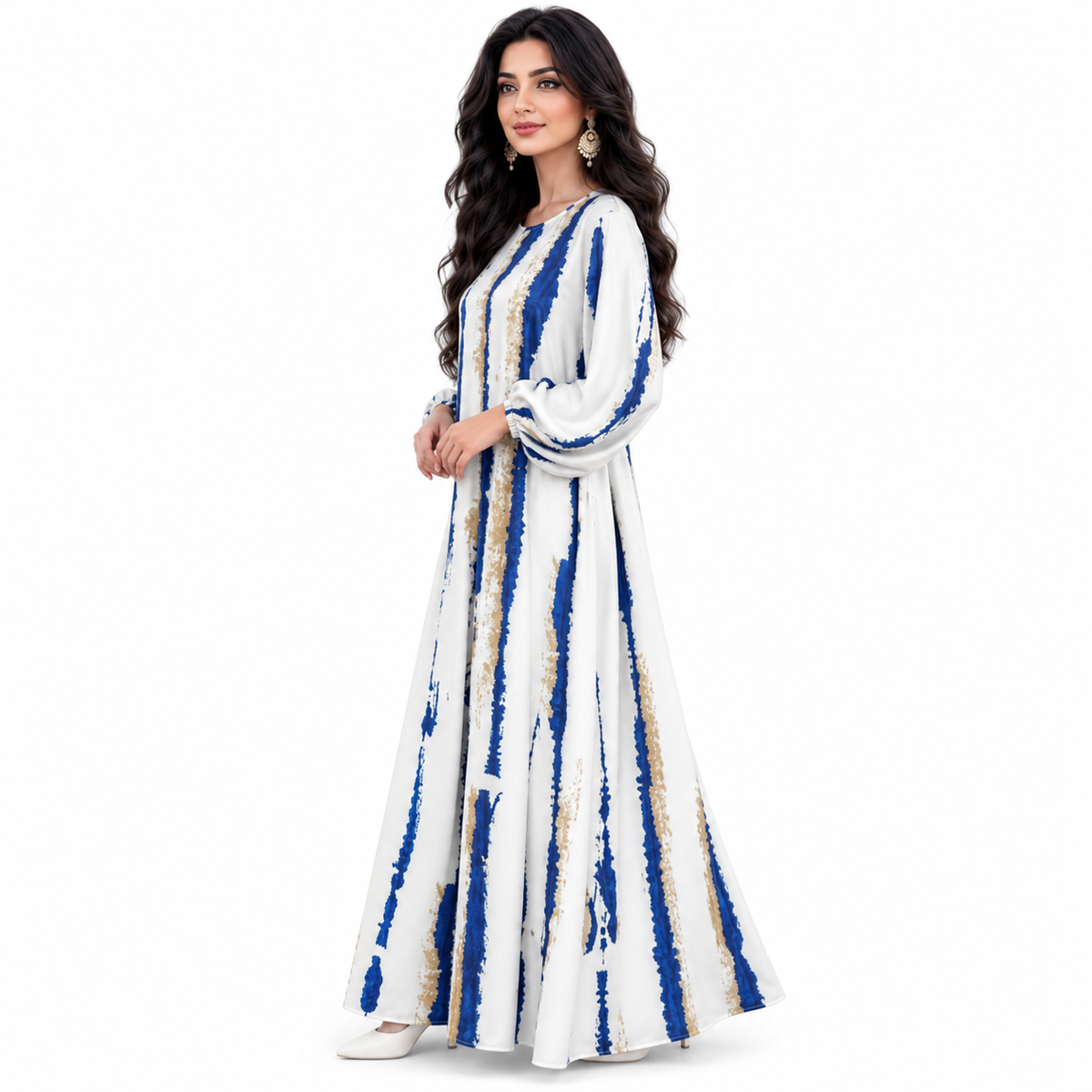 Blue Striped Flowing Modest Baju Kaftan