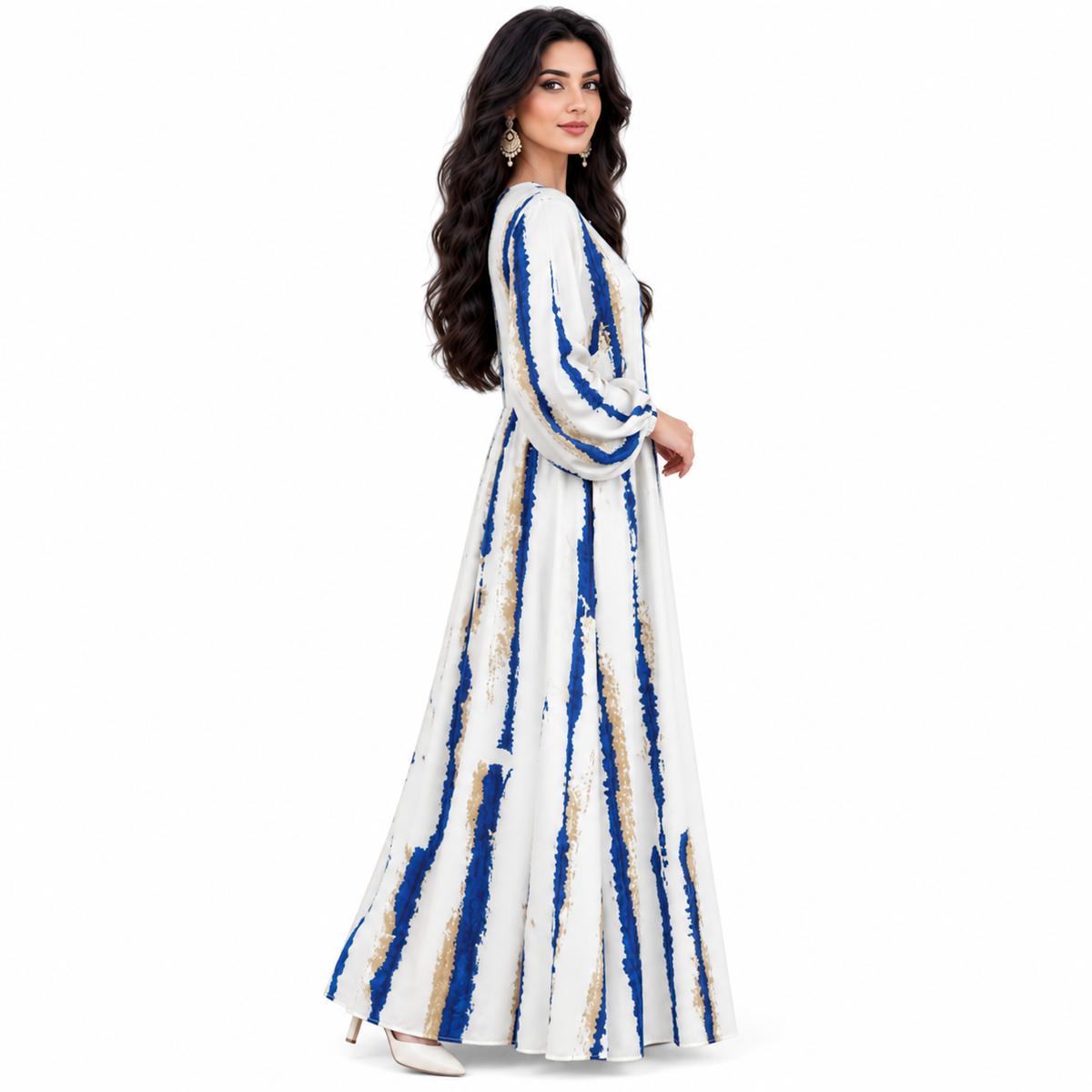 Blue Striped Flowing Modest Baju Kaftan