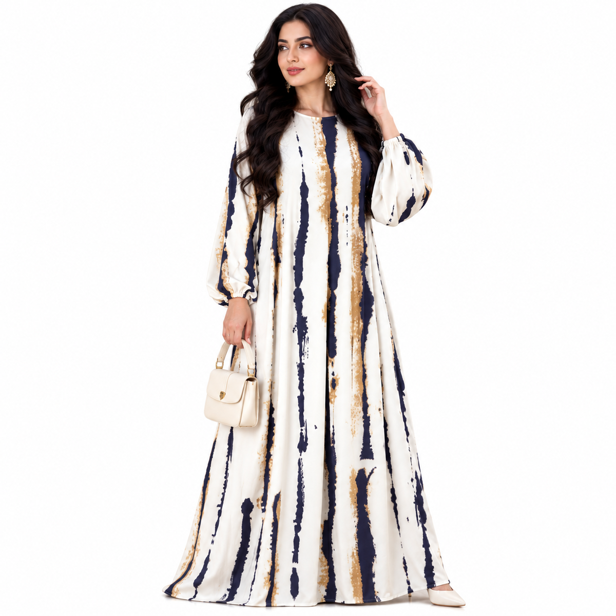 Abstract Stripe Flowing Modest Baju Kaftan