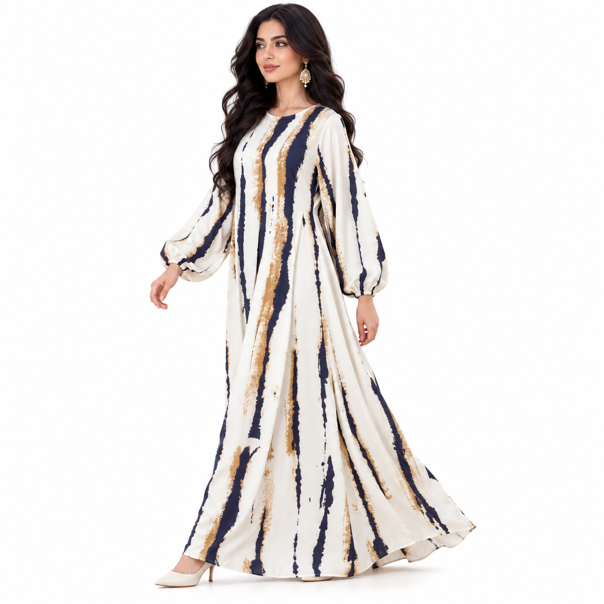 Abstract Stripe Flowing Modest Baju Kaftan