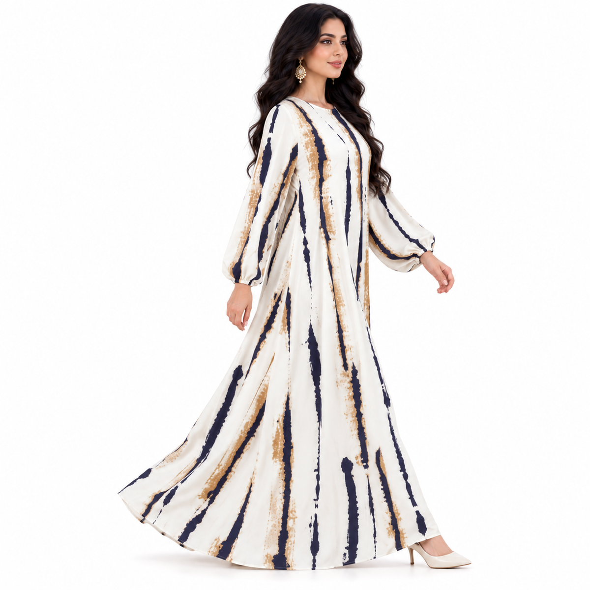 Abstract Stripe Flowing Modest Baju Kaftan