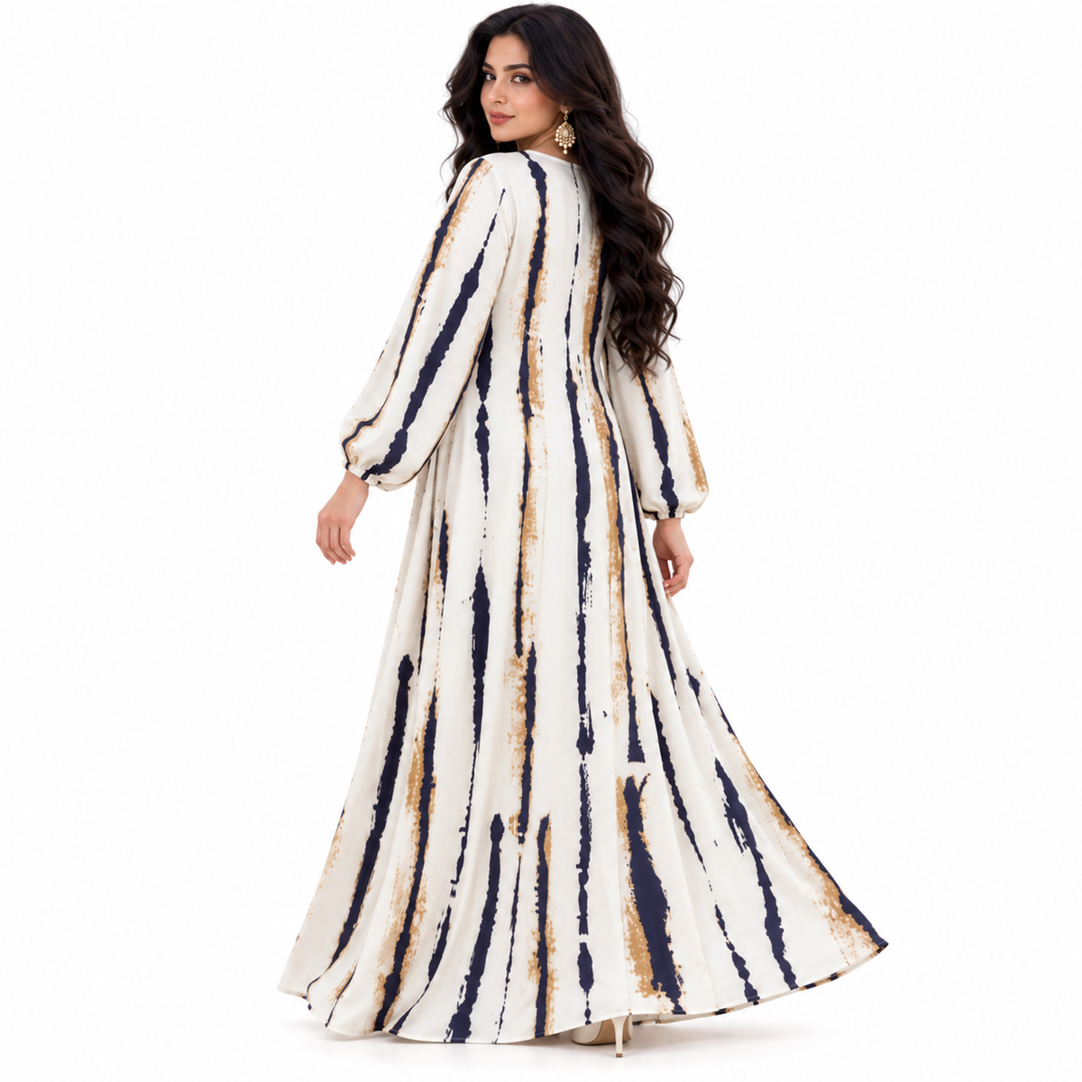 Abstract Stripe Flowing Modest Baju Kaftan