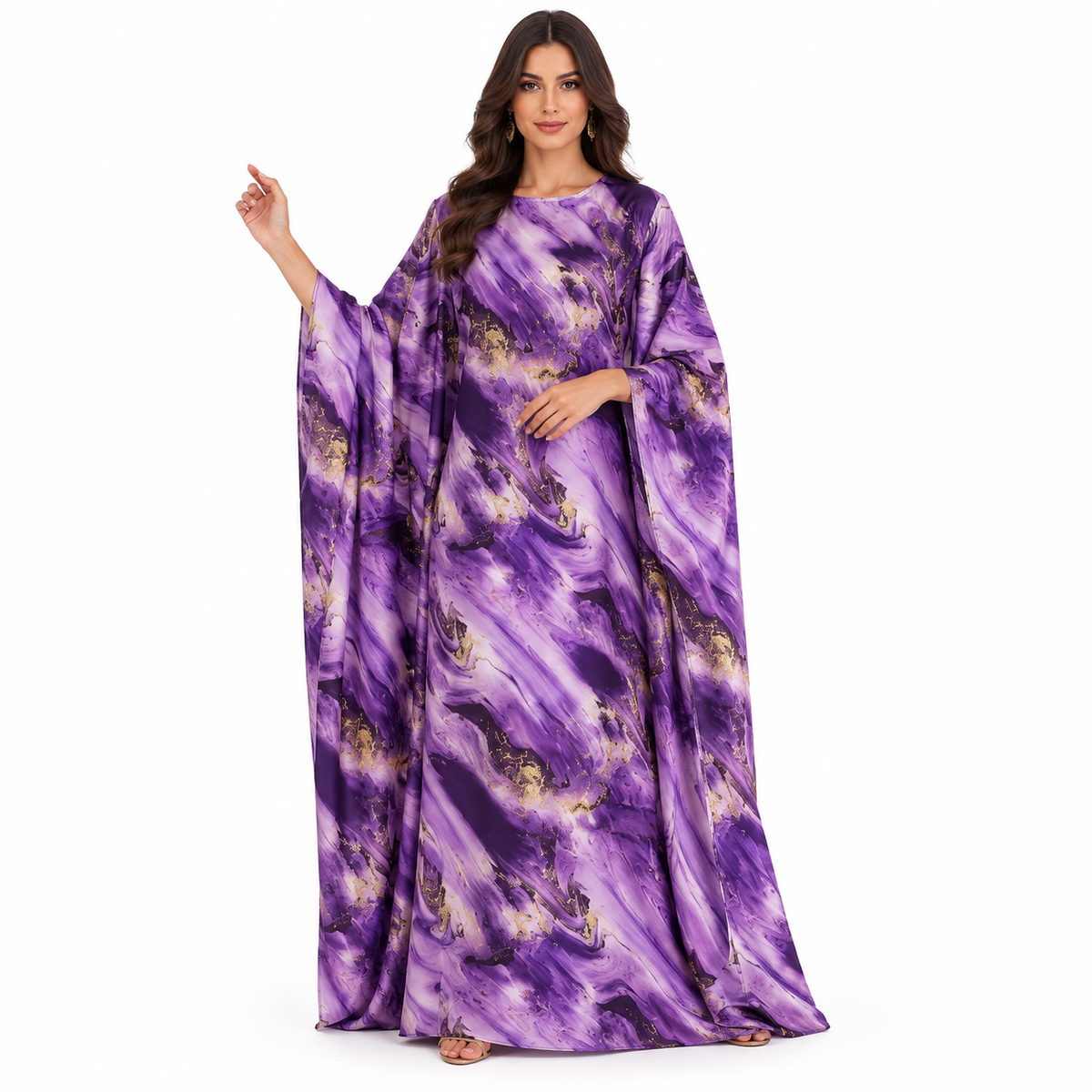 Purple Marble Print Flowing Baju Kaftan
