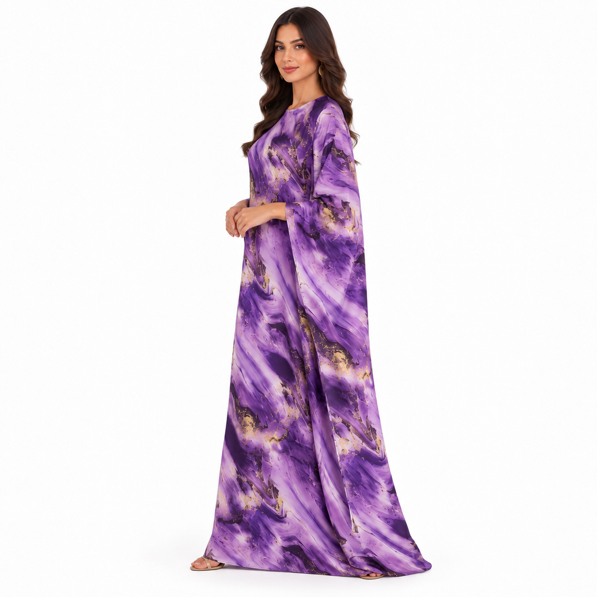 Purple Marble Print Flowing Baju Kaftan