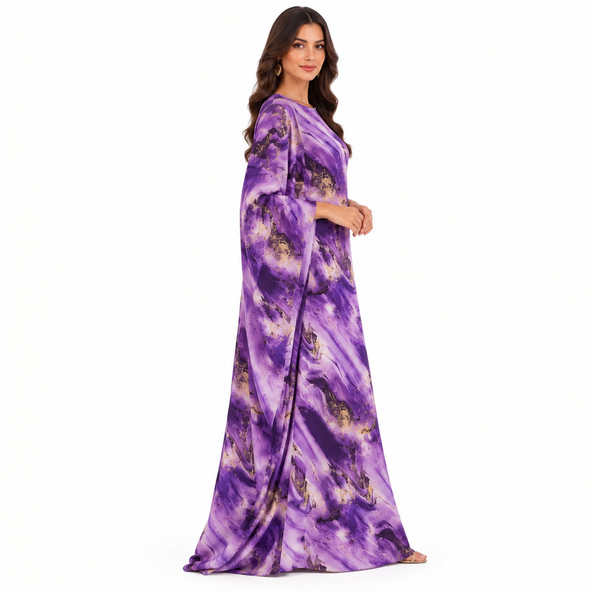 Purple Marble Print Flowing Baju Kaftan