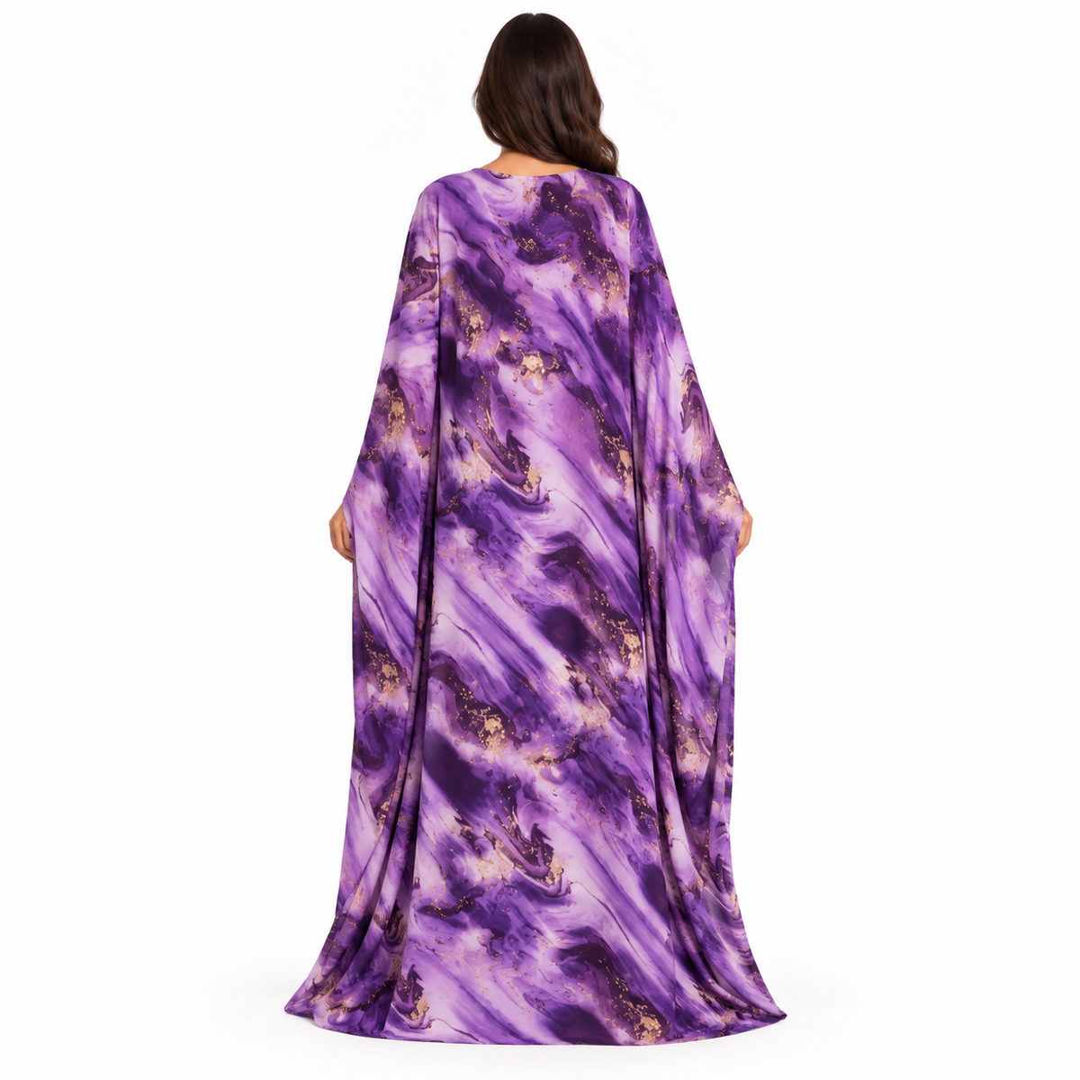 Purple Marble Print Flowing Baju Kaftan