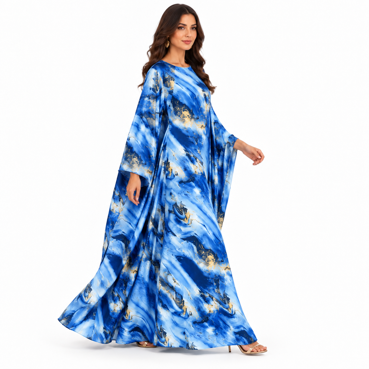Blue Marble Gold Accent Baju Kaftan