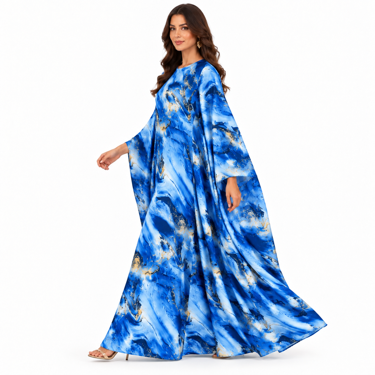 Blue Marble Gold Accent Baju Kaftan