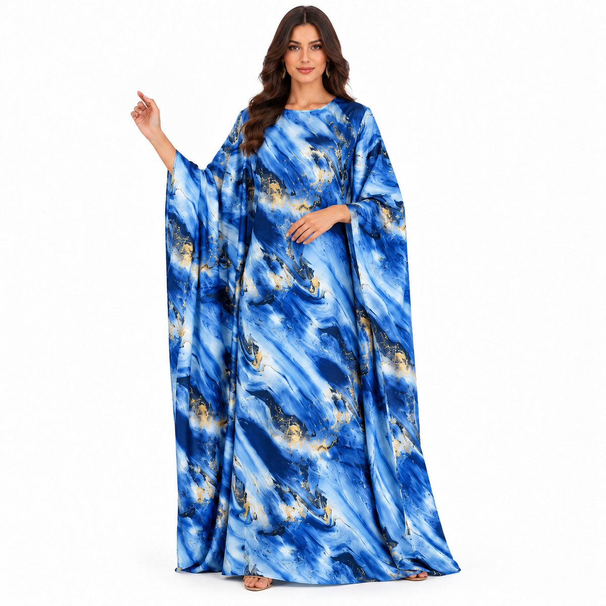 Blue Marble Gold Accent Baju Kaftan