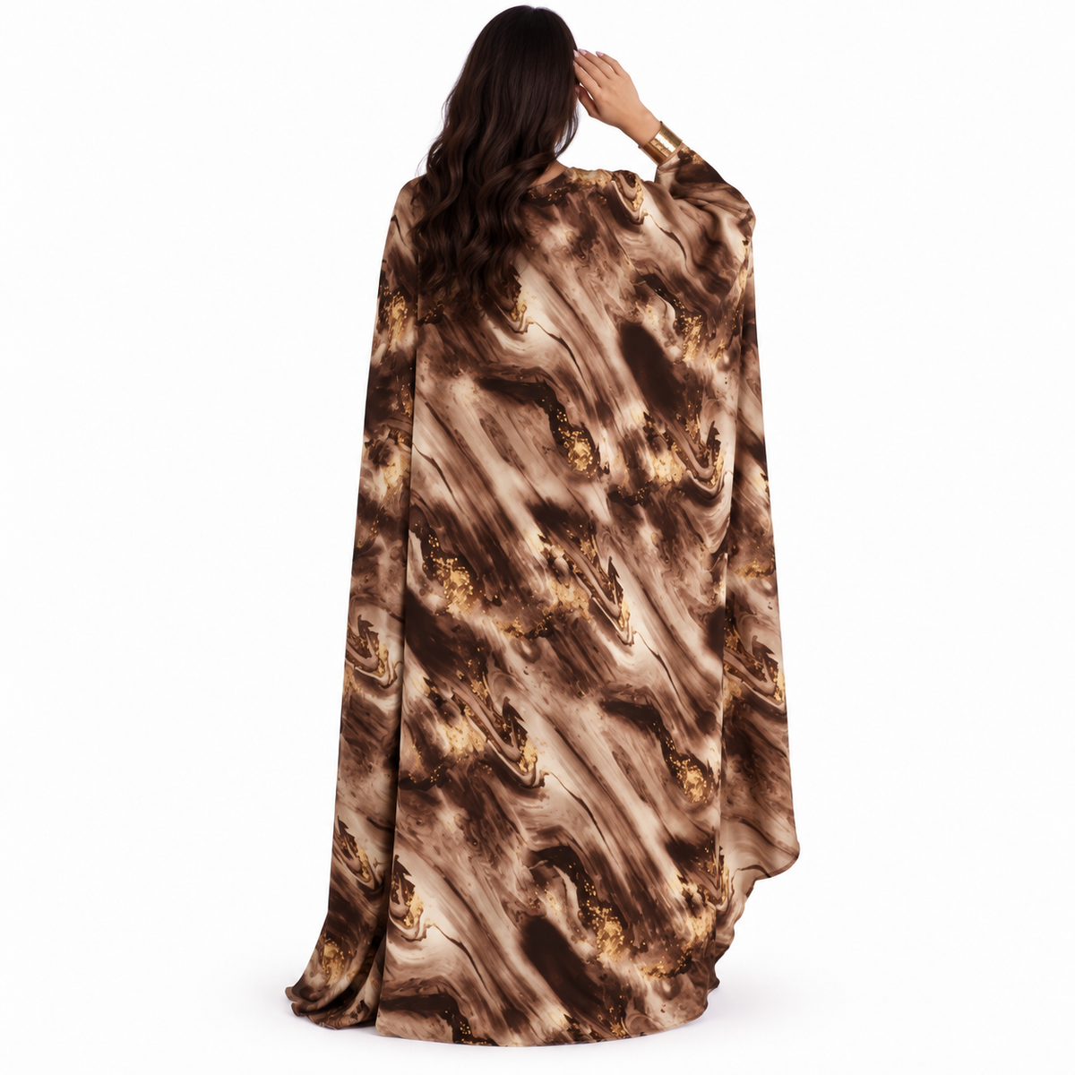Coffee Marble Print Flowing Baju Kaftan