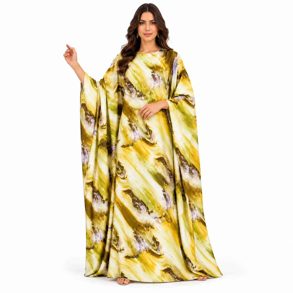 Yellow Marble Print Luxury Baju Kaftan