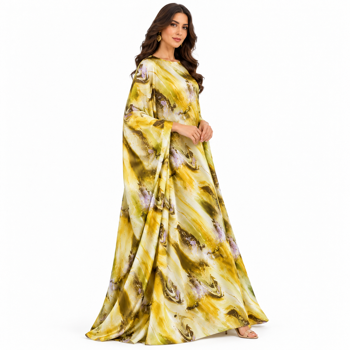 Yellow Marble Print Luxury Baju Kaftan