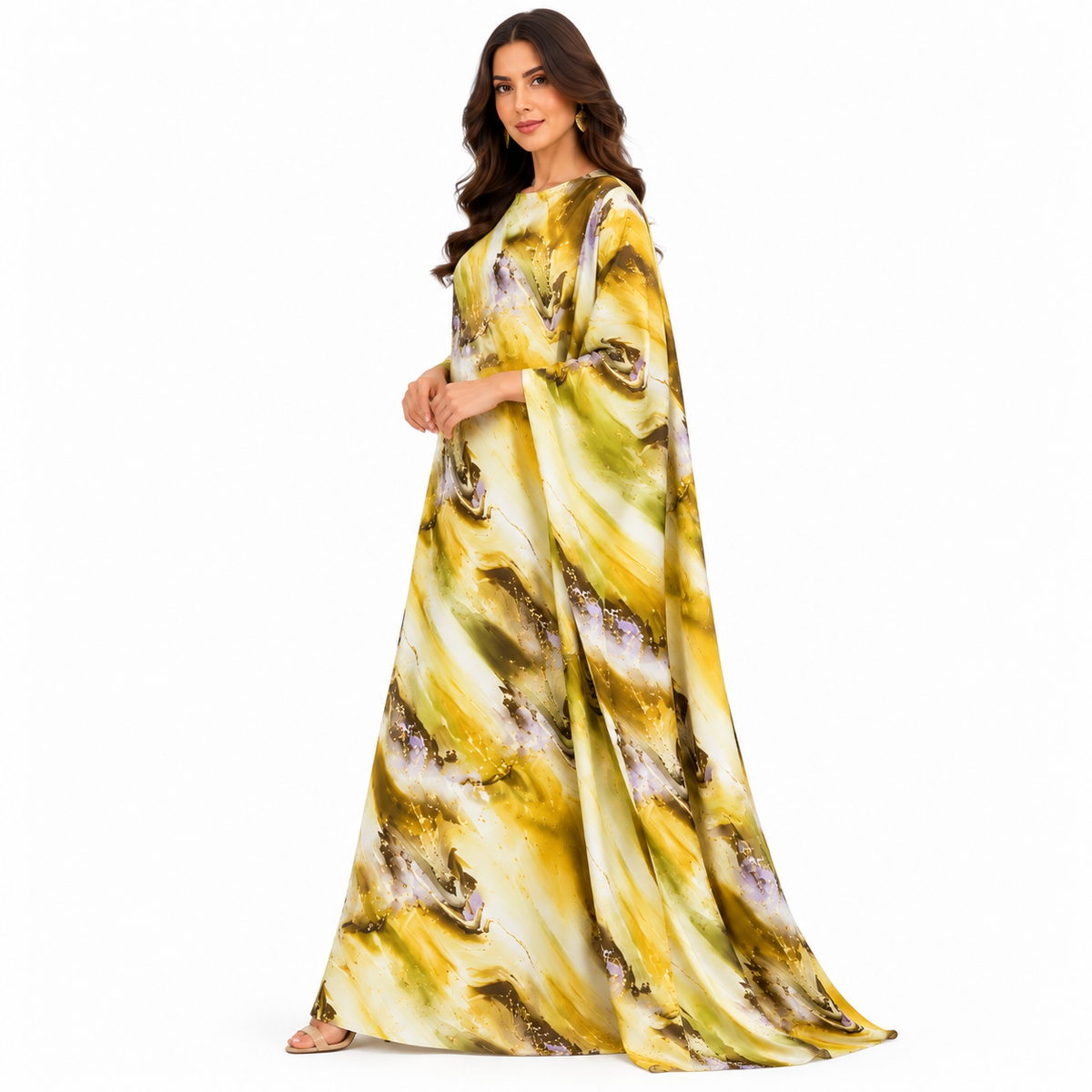 Yellow Marble Print Luxury Baju Kaftan