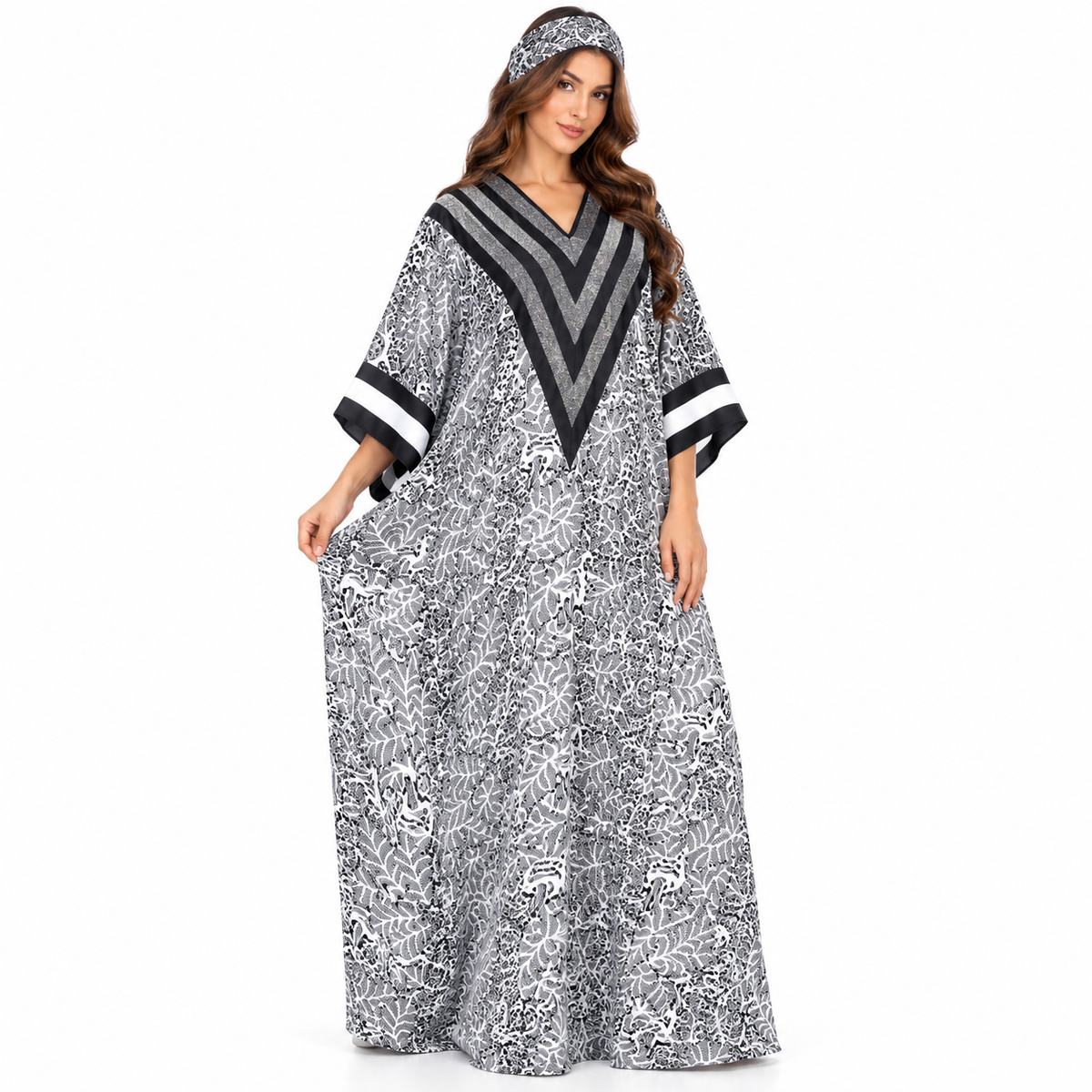 Monochrome Shimmer Chevron Print Baju Kaftan