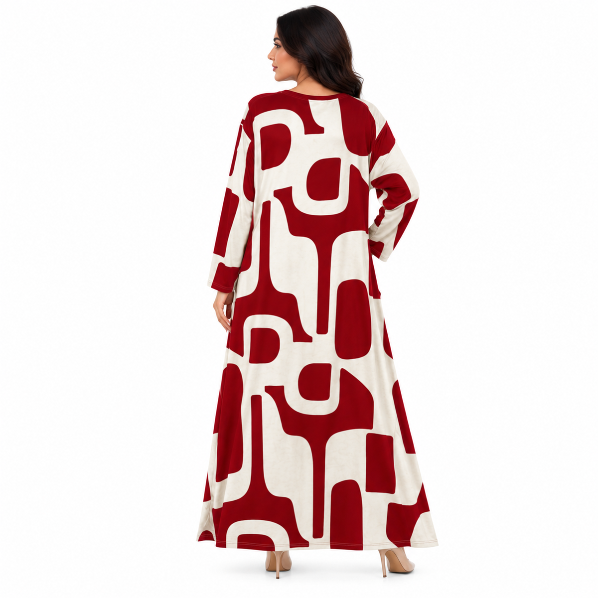 Red Abstract Print Women’s Baju Kaftan