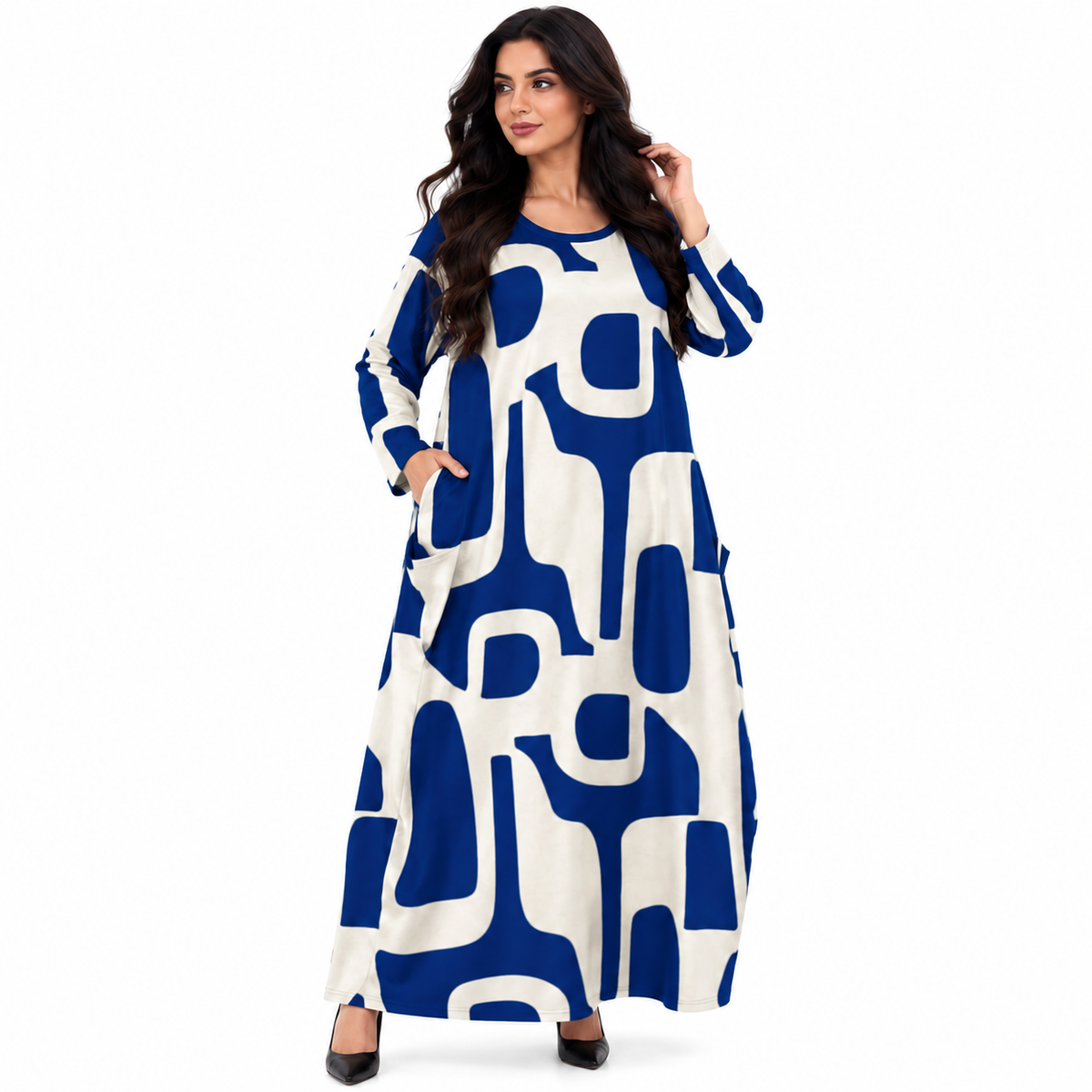 Blue Abstract Print Women’s Baju Kaftan