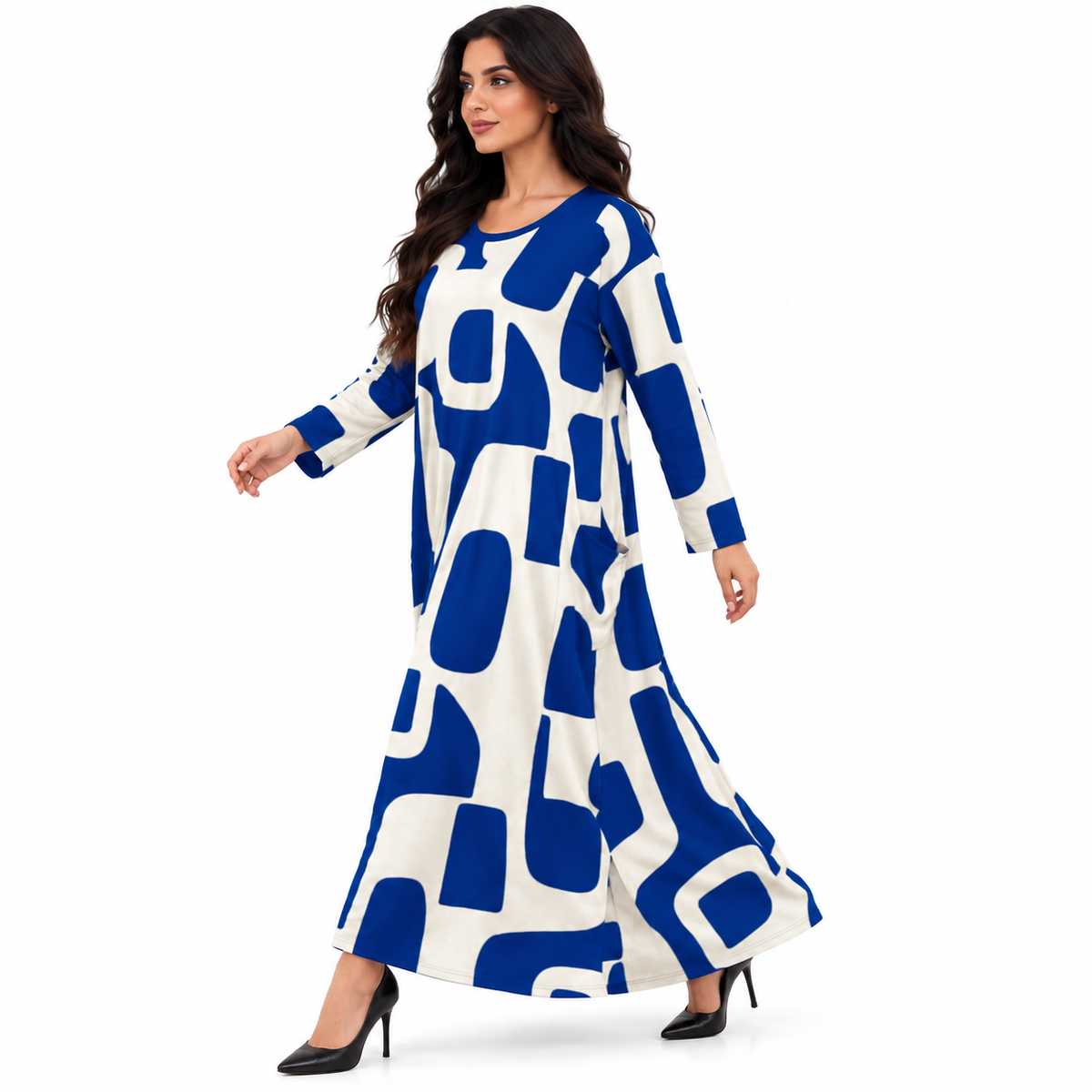 Blue Abstract Print Women’s Baju Kaftan