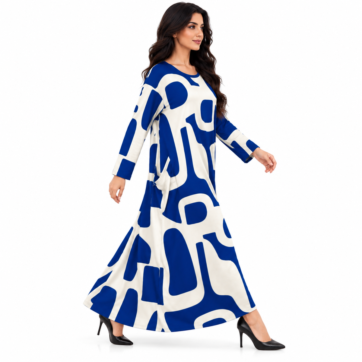 Blue Abstract Print Women’s Baju Kaftan