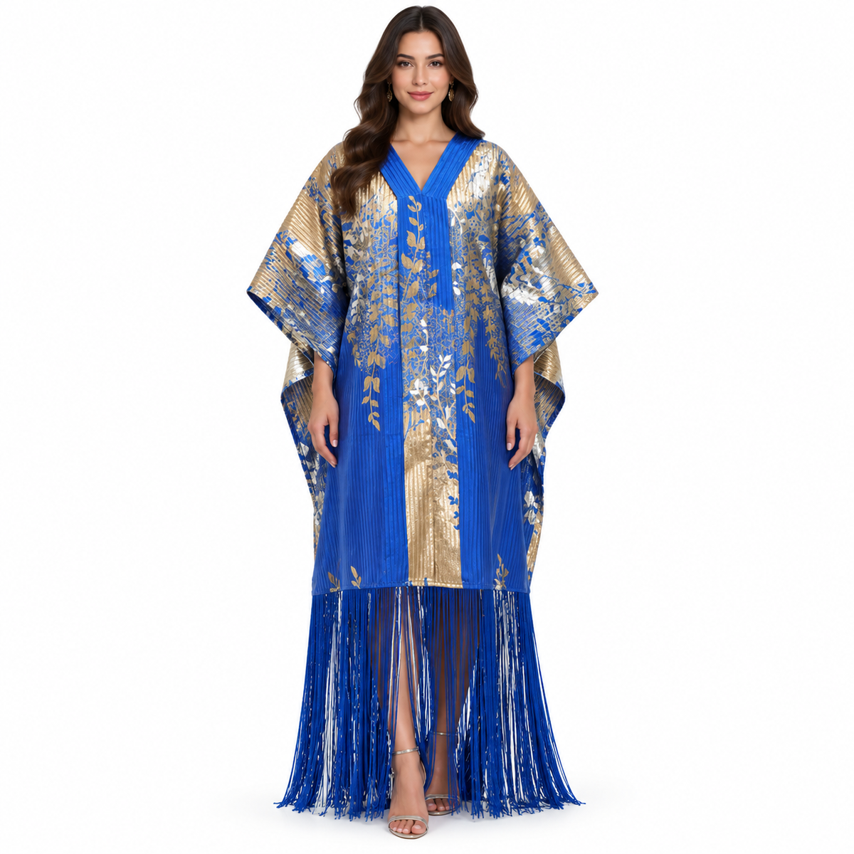 Royal Blue Metallic Fringe Baju Kaftan