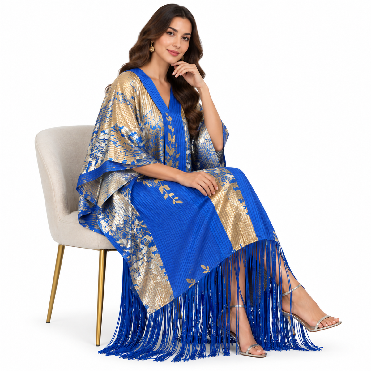Royal Blue Metallic Fringe Baju Kaftan