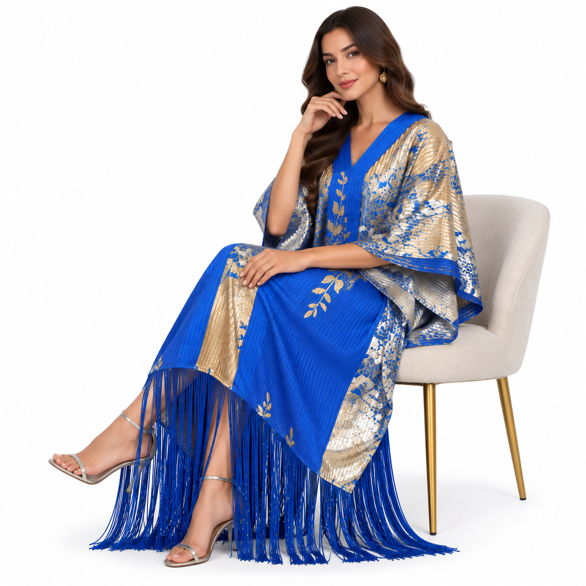 Royal Blue Metallic Fringe Baju Kaftan