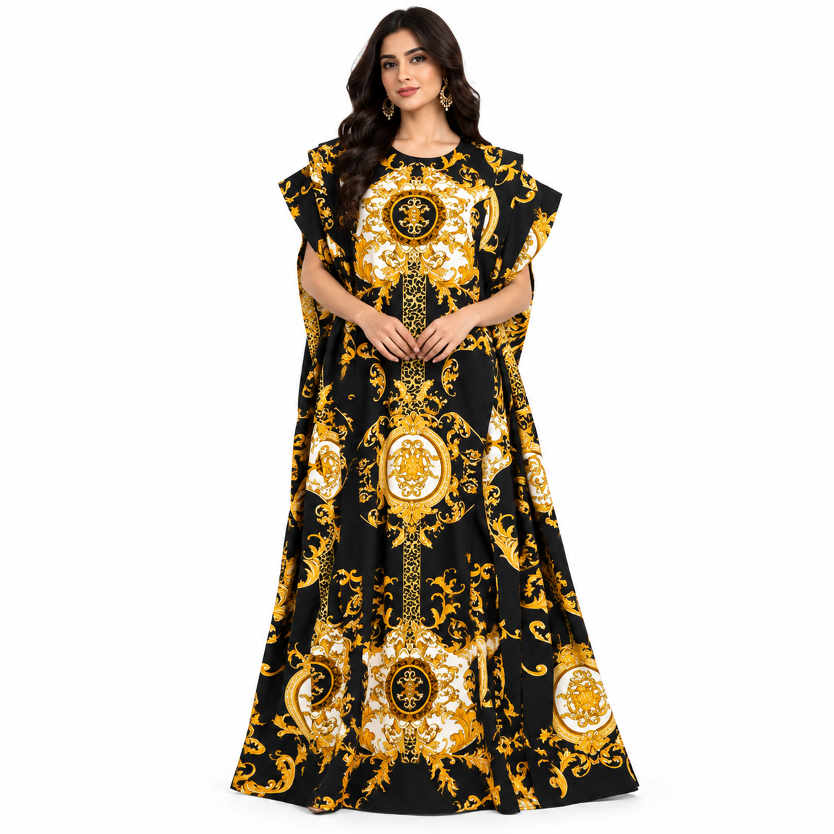 Black Gold Baroque Printed Baju Kaftan