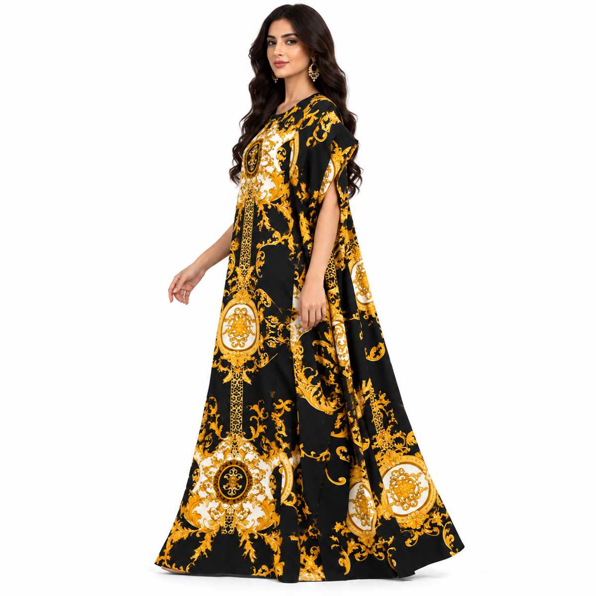 Black Gold Baroque Printed Baju Kaftan
