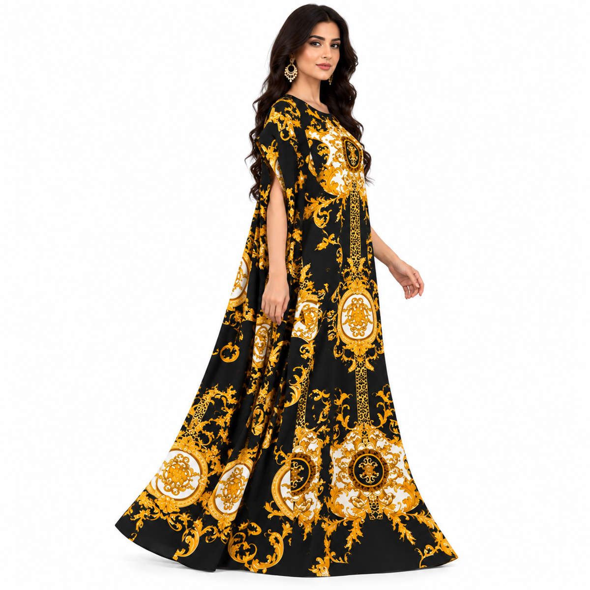 Black Gold Baroque Printed Baju Kaftan