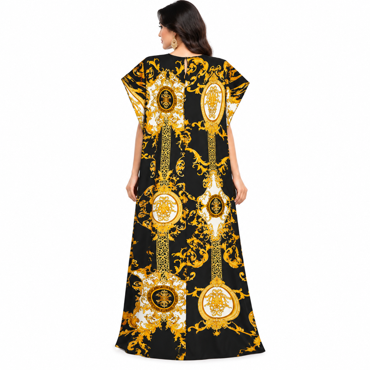 Black Gold Baroque Printed Baju Kaftan