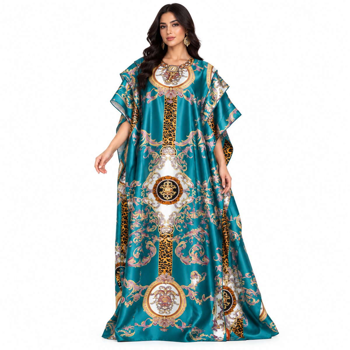 Lake Blue Baroque Printed Baju Kaftan