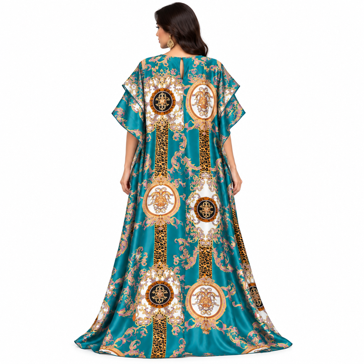 Lake Blue Baroque Printed Baju Kaftan
