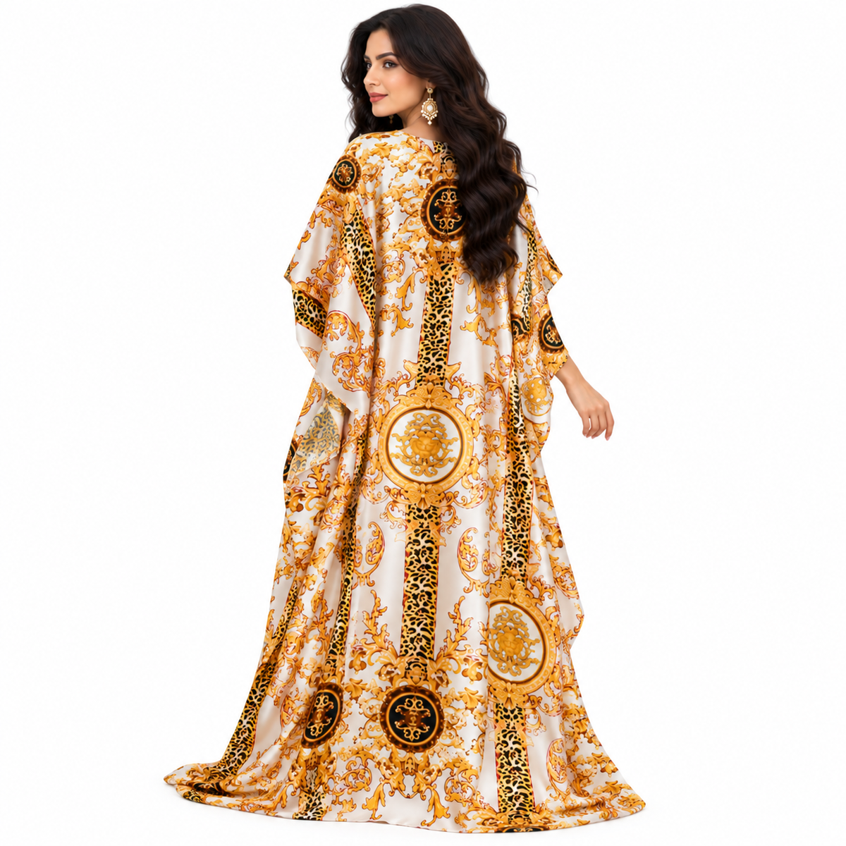 Beige Baroque Print Luxury Baju Kaftan