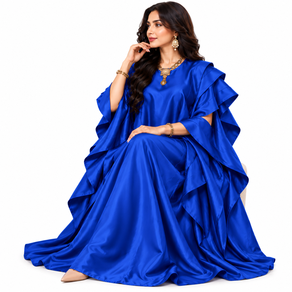 Royal Blue Ruffle Sleeve Baju Kaftan
