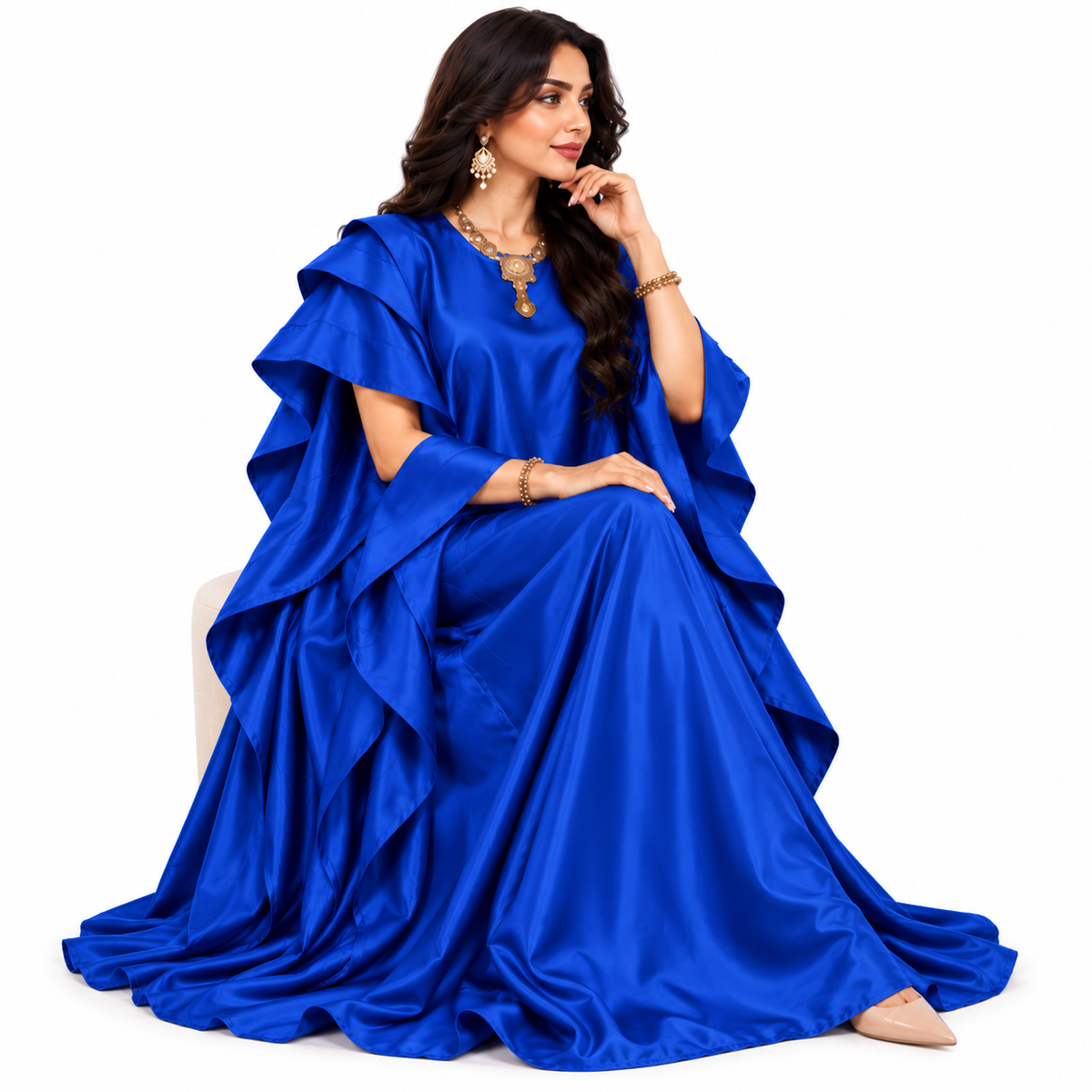 Royal Blue Ruffle Sleeve Baju Kaftan