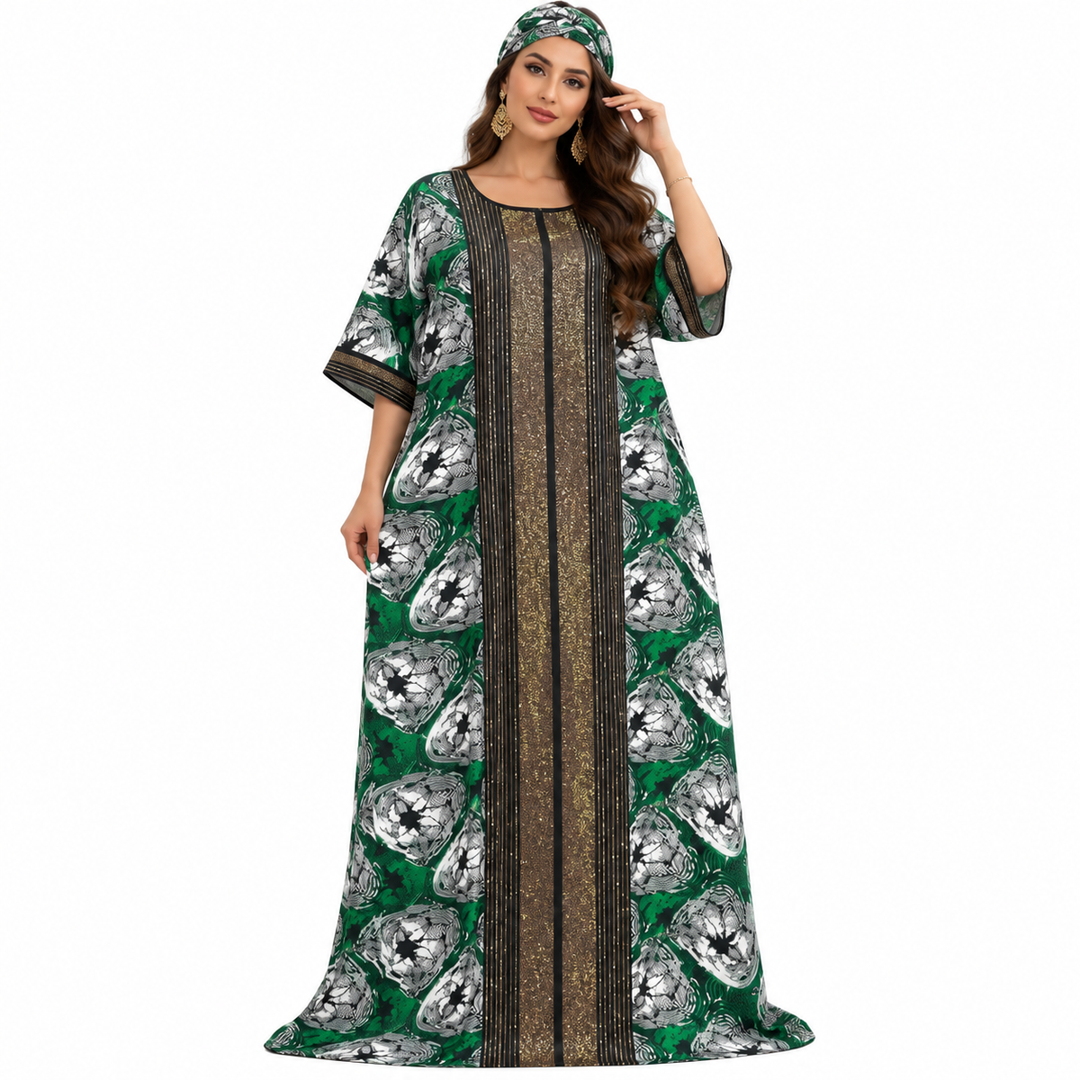 Emerald Gold Printed Luxury Baju Kaftan
