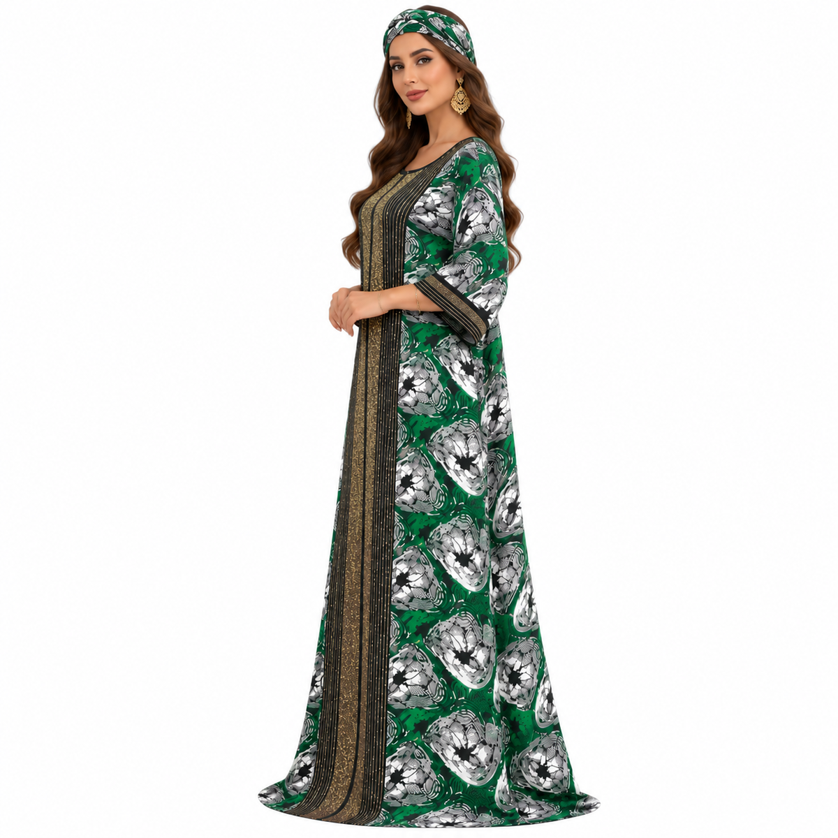 Emerald Gold Printed Luxury Baju Kaftan