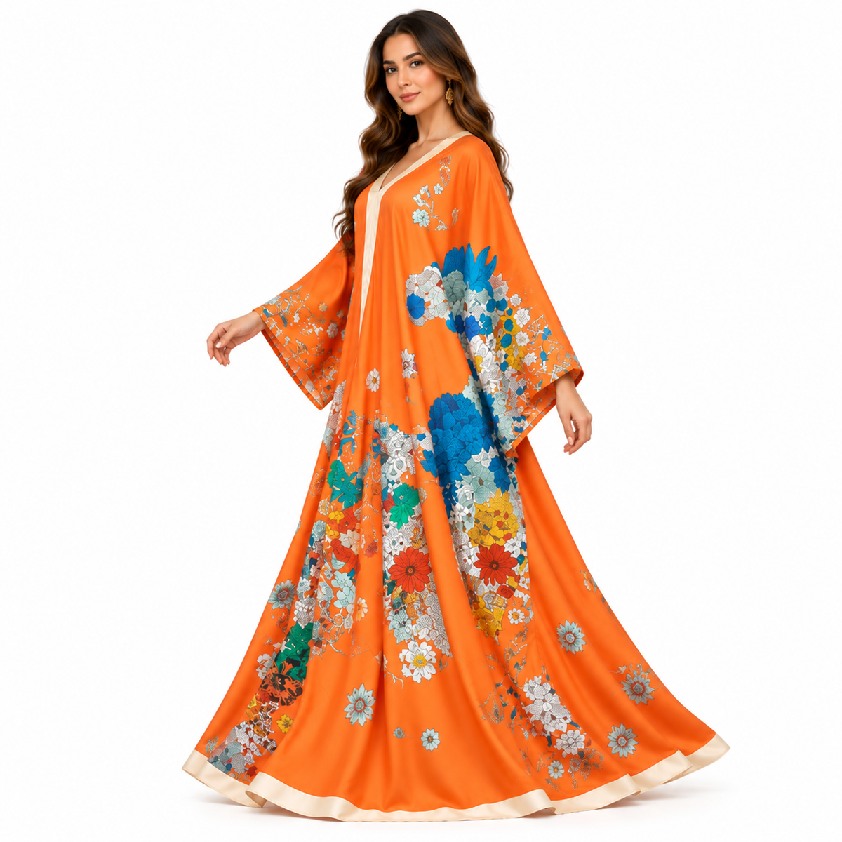 Vibrant Orange Floral Luxury Baju Kaftan