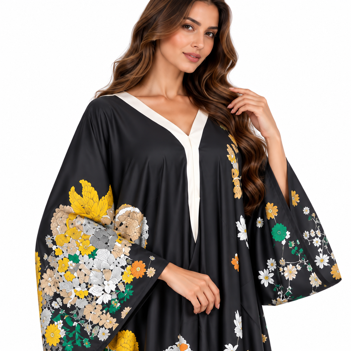 Black Floral Print Luxury Baju Kaftan
