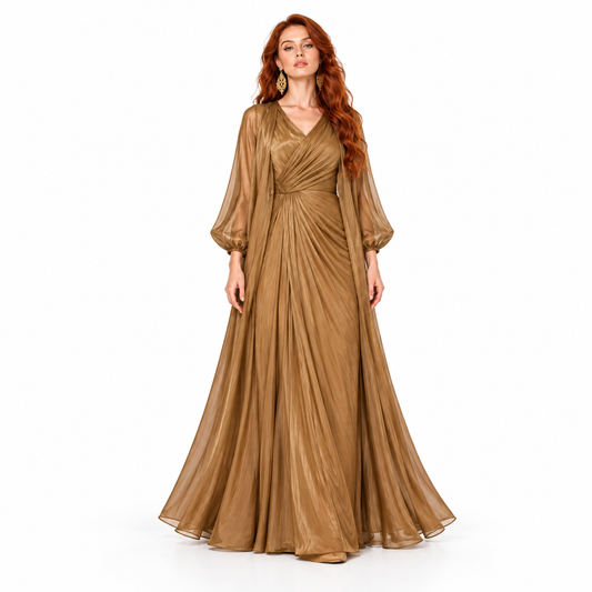 Elegant Light Coffee Flowing Lebaran Kaftan