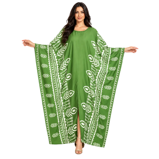 Green Geometric Printed Plus Size Kaftan