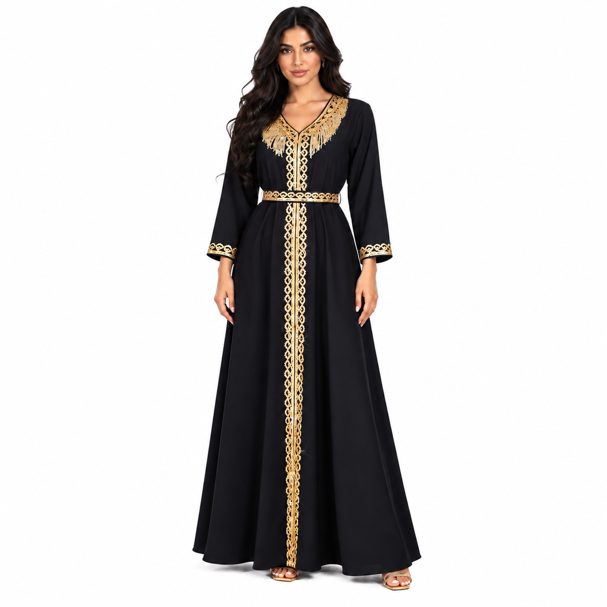 Elegant Black Embroidered Luxury Moroccan Kaftan