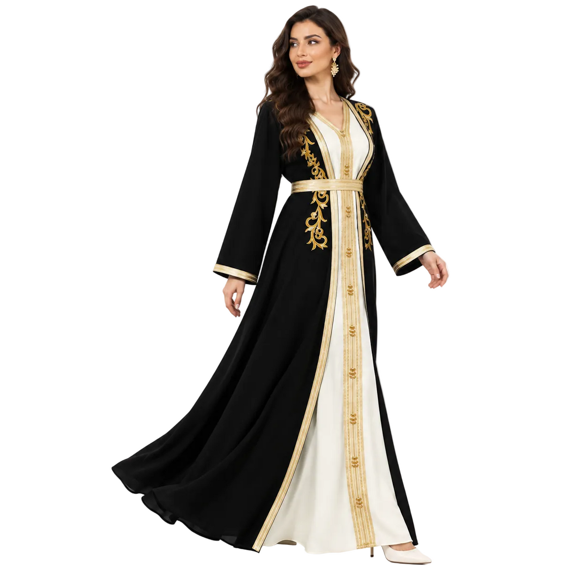 Black Gold Embroidered Luxury Moroccan Kaftan