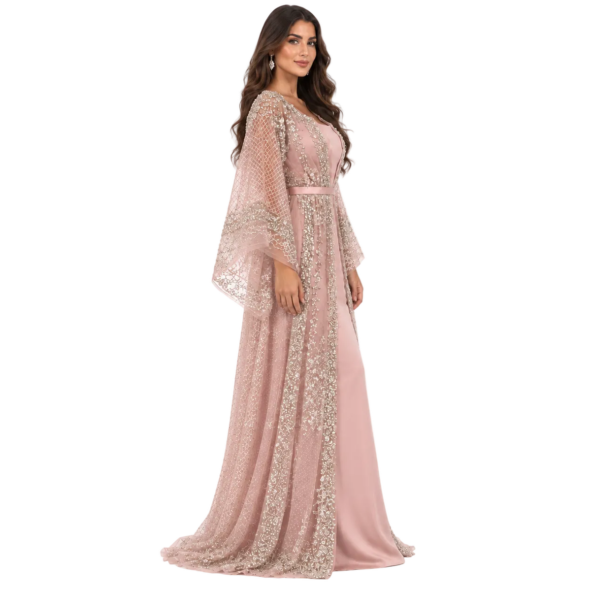 Pink Silver Embellished Moroccan Luxury Kaftan
