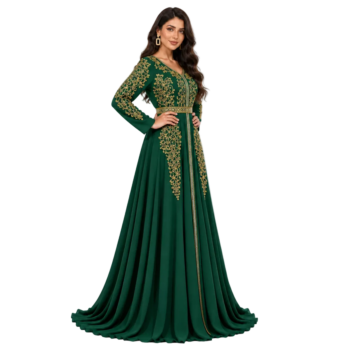 Dark Green Embroidered Moroccan Luxury Kaftan