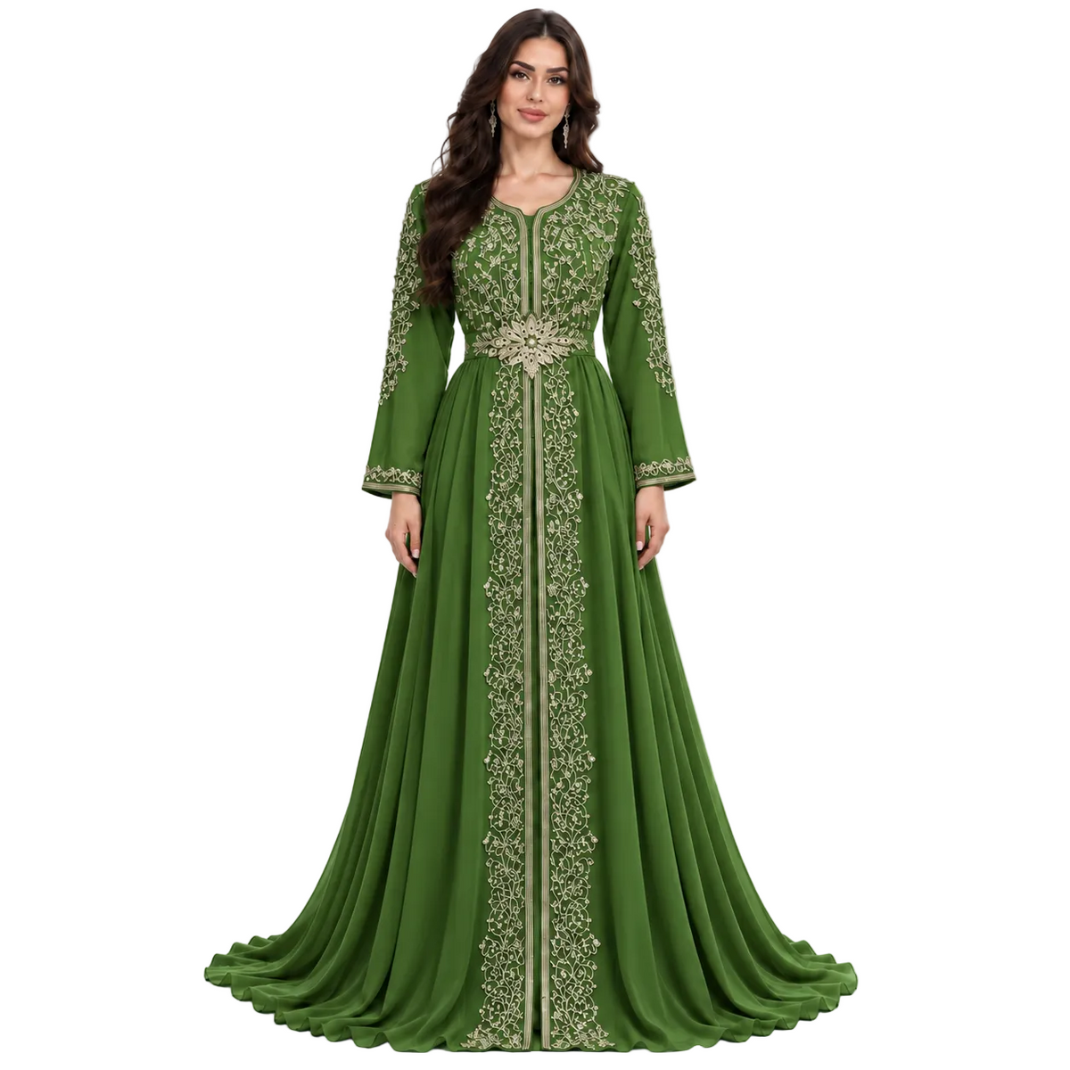 Green Embroidered Luxury Moroccan Kaftan Dress