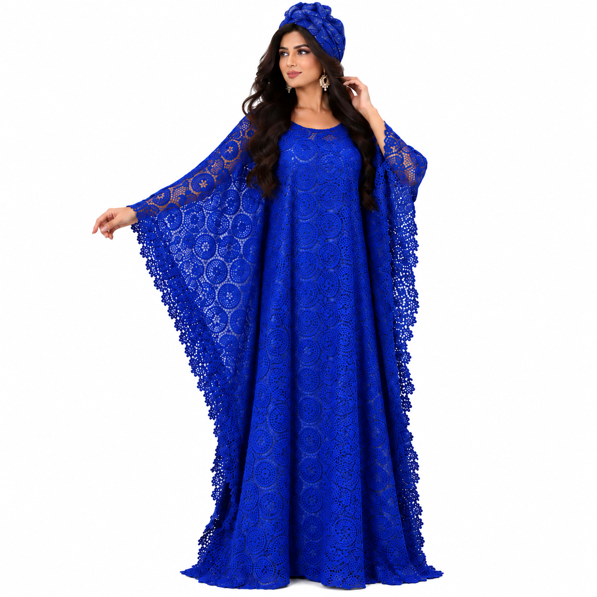 Royal Blue Lace Baju Kaftan Dress